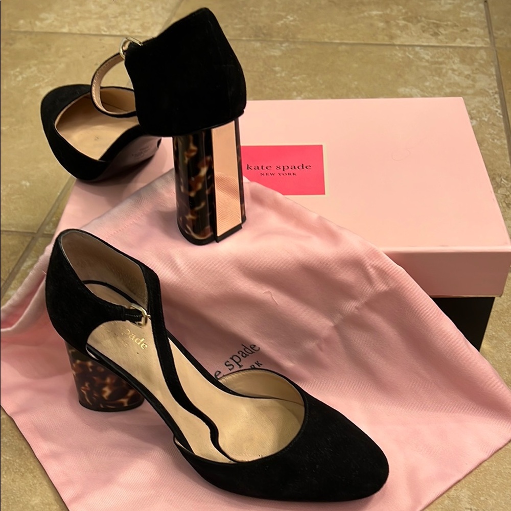 Kate Spade Black Heels with Ankle Strap and Unique Clear Heel
